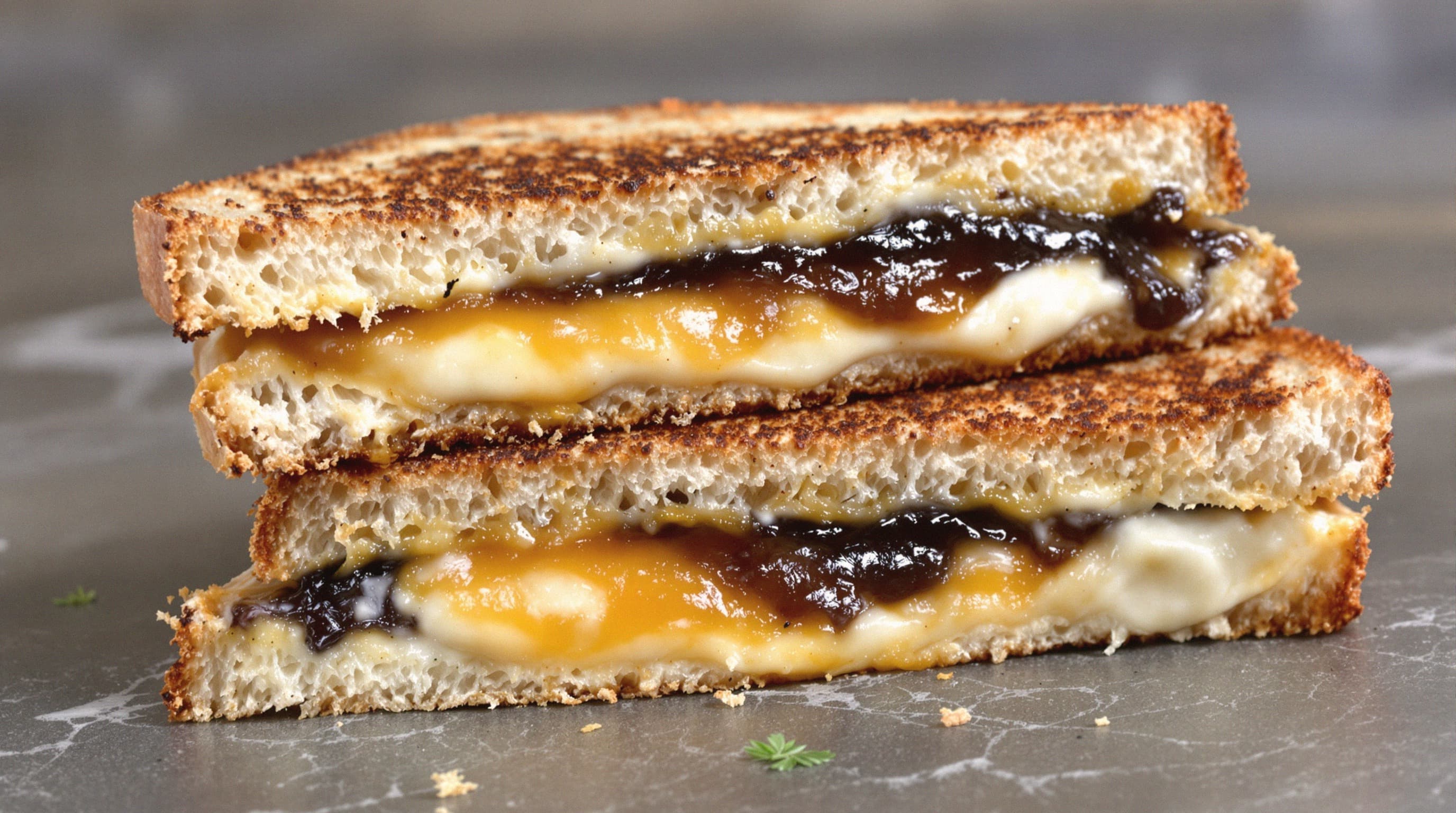 Black Garlic Grilled Cheese with Apricot Jam and Taleggio