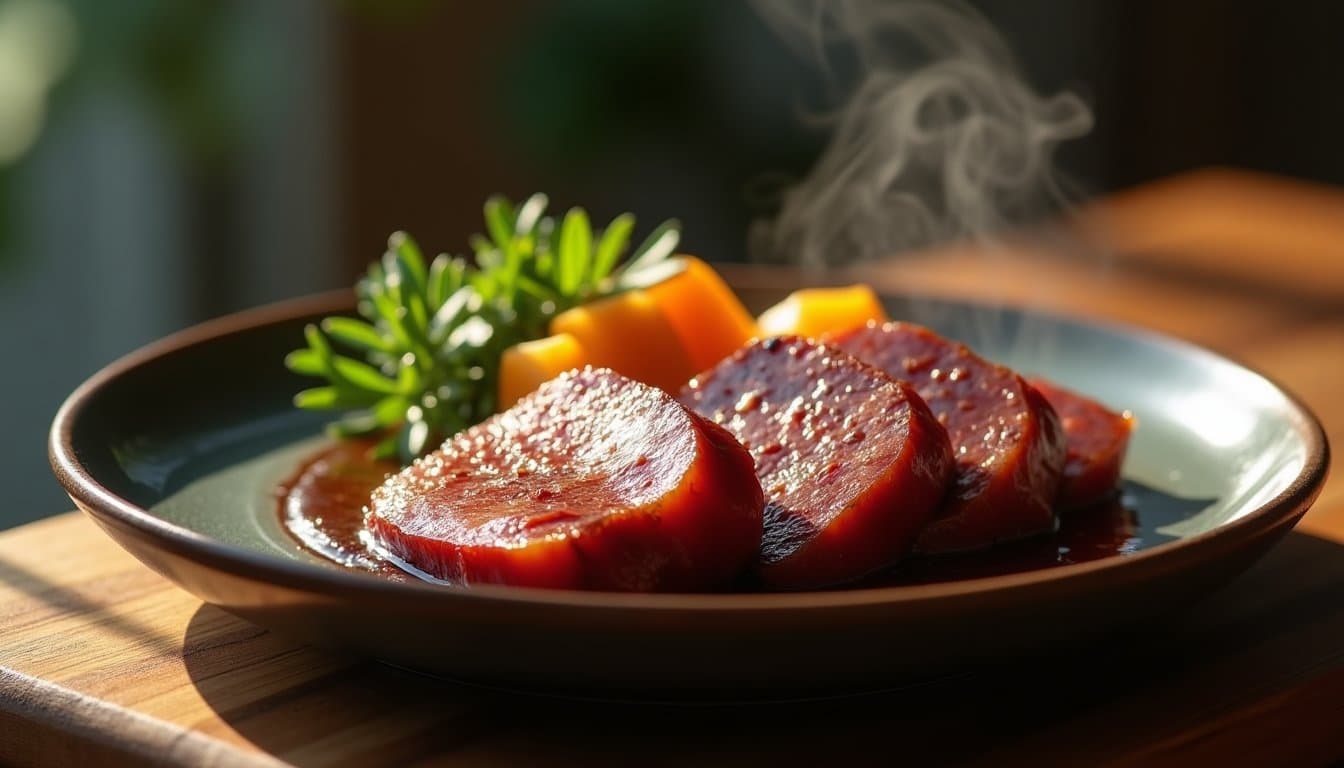 Cold-Smoked Duck Breast with Rhubarb-Ramp Gastrique and Spring Pea Purée