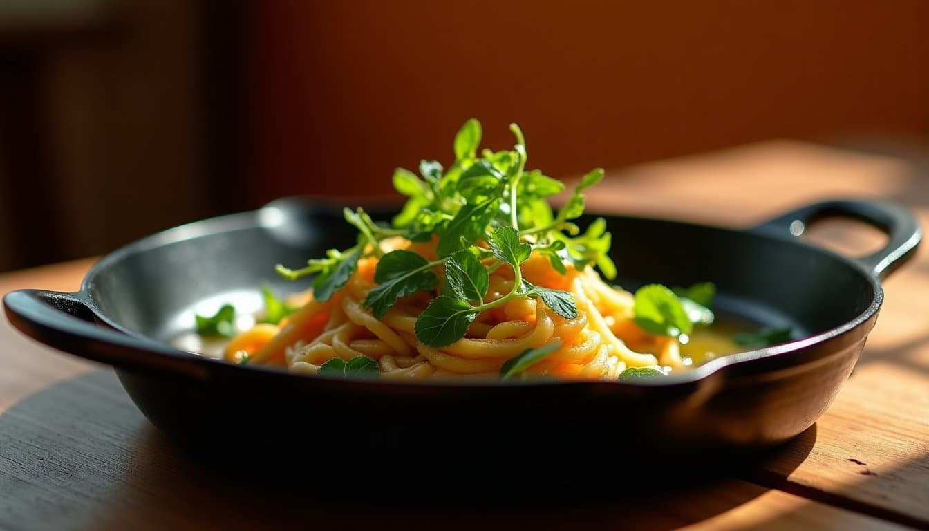 Nettle-Ramp Atakilt Wat en Papillote with Spring Peas