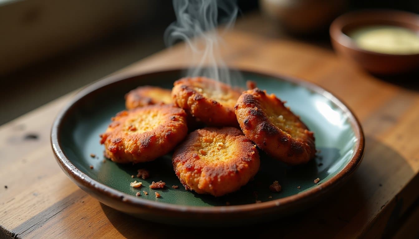 Suya-Spiced Morel Mushroom Fritters with Ramp-Tamarind Dipping Sauce